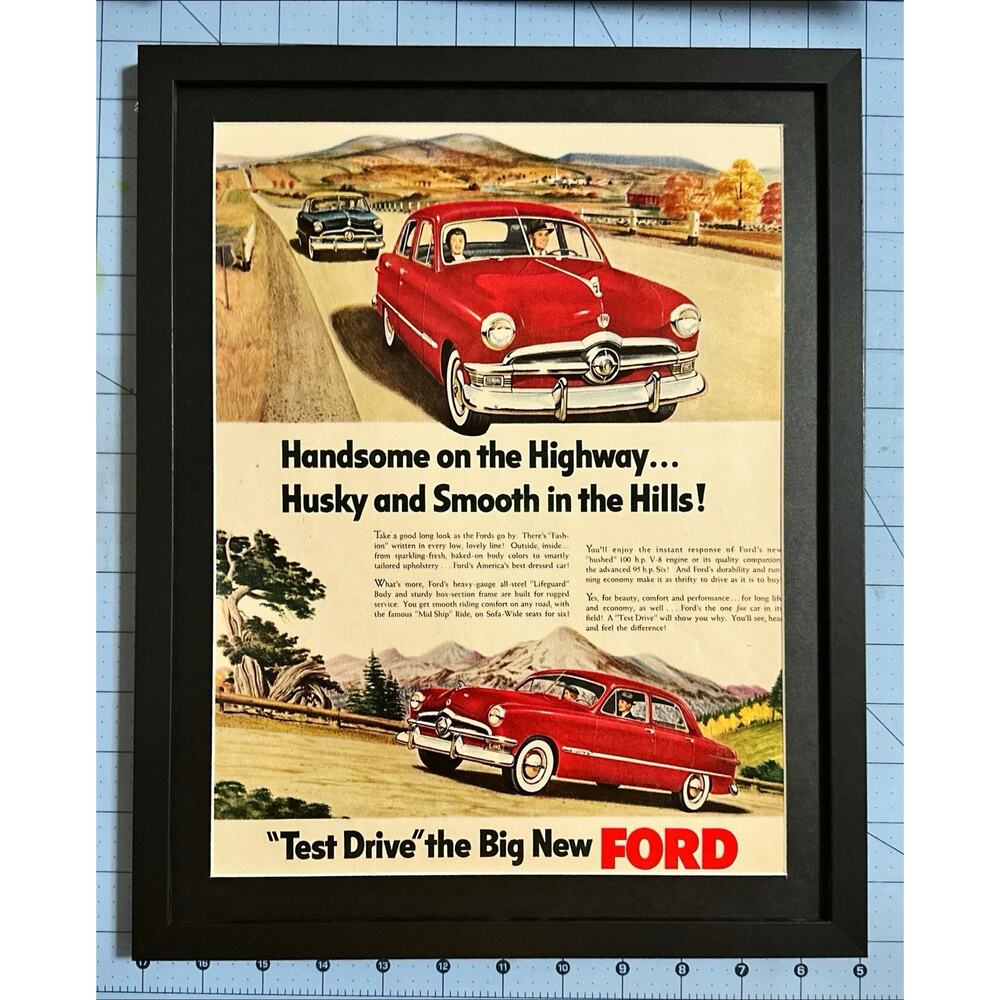 Framed 1950 Test Drive Ford Husky Smooth Hills Vintage Print Ad